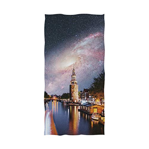 XiangHeFu Ducha Altamente Absorbente Uso múltiple Noche Edificios Barcos Canal Cielo y Vía Láctea Baño Toalla de Manos SPA Ultra Suave