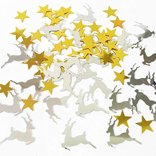 Xiangmall 120g Confeti de Navidad Multicolour Confeti de Mesa con Árbol de Navidad Copo Nieve Venado Pentagrama Campana Carta de Navidad para Decoración Navideña