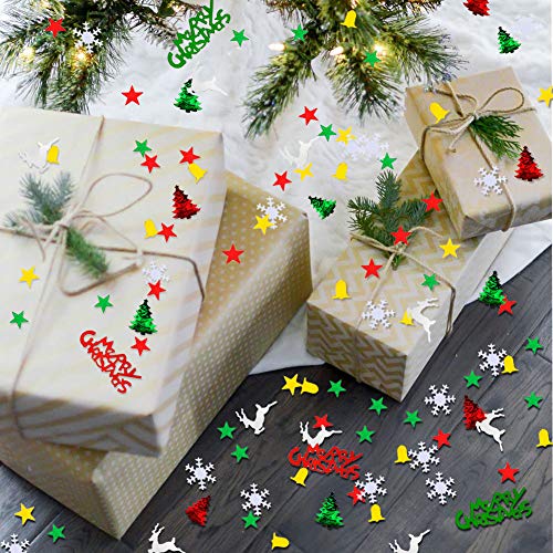 Xiangmall 120g Confeti de Navidad Multicolour Confeti de Mesa con Árbol de Navidad Copo Nieve Venado Pentagrama Campana Carta de Navidad para Decoración Navideña