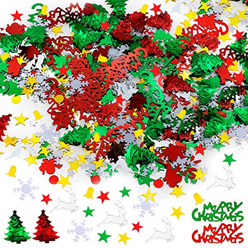 Xiangmall 120g Confeti de Navidad Multicolour Confeti de Mesa con Árbol de Navidad Copo Nieve Venado Pentagrama Campana Carta de Navidad para Decoración Navideña