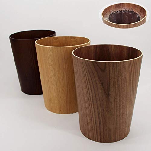 Xiaokeai Papeleras Papelera de Madera Creativa, basurero Redondo, baño, Dormitorio, Oficina, Grano de Madera Natural Hermosa y Duradera (Color : Brown-1)
