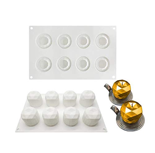 xiaoshenlu Molde Pastel 3D, moldes de Silicona para postres pudín, 8 cavidades Forma de Manzanas de Cristal
