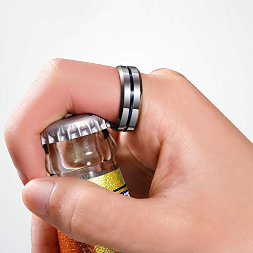 XIAOXIAO Abrebotellas Anillo, Beer Bar Herramienta Creativa versátil, Botella Dedo anular del Partido Abridor de Anillos, Hecho 857 Tungsteno Oro, Plata Azul (Color : Blue)