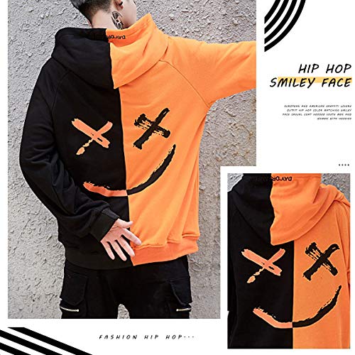 XIAOYAO Hombre Sudadera con Capucha Deportiva Manga Larga Hoodie Casual Camisa de Entrenamiento (XL, Naranja Negro)