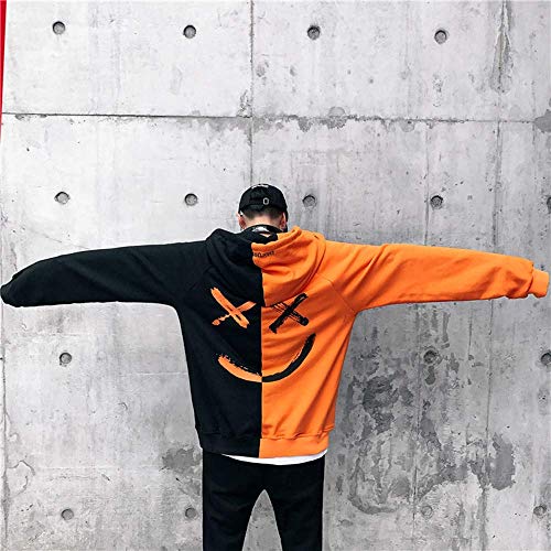 XIAOYAO Hombre Sudadera con Capucha Deportiva Manga Larga Hoodie Casual Camisa de Entrenamiento (XL, Naranja Negro)