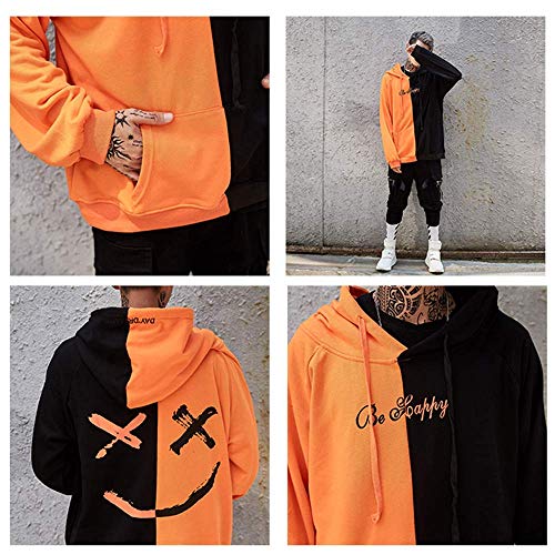 XIAOYAO Hombre Sudadera con Capucha Deportiva Manga Larga Hoodie Casual Camisa de Entrenamiento (XL, Naranja Negro)