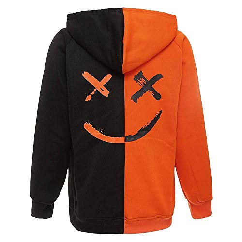 XIAOYAO Hombre Sudadera con Capucha Deportiva Manga Larga Hoodie Casual Camisa de Entrenamiento (XL, Naranja Negro)