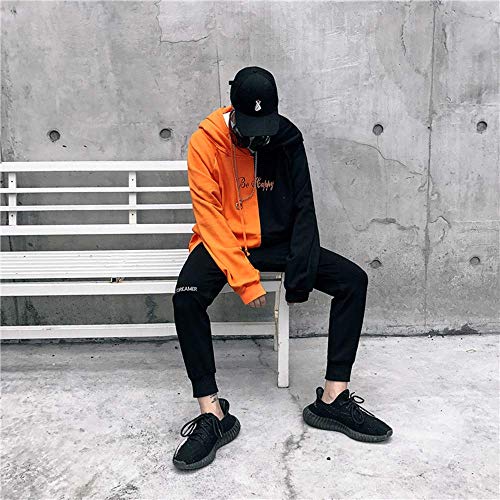 XIAOYAO Hombre Sudadera con Capucha Deportiva Manga Larga Hoodie Casual Camisa de Entrenamiento (XL, Naranja Negro)