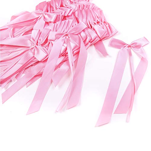 Xinlie 50pcs lazos de tul para decorar boda silla cestas coche La cinta delicada de los Bowknots del final del banco de la boda de arquea las decoraciones (Rosa)
