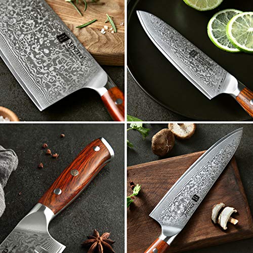 XINZUO 4 Piezas Set Cuchillo Cocina,67 Capas Acero Japonés VG10 Profesional Afilado Cuchillo Chef Santoku Universals Cuchillo de Carnicero,Ergonómico Rosewood Mango- Yu Serie