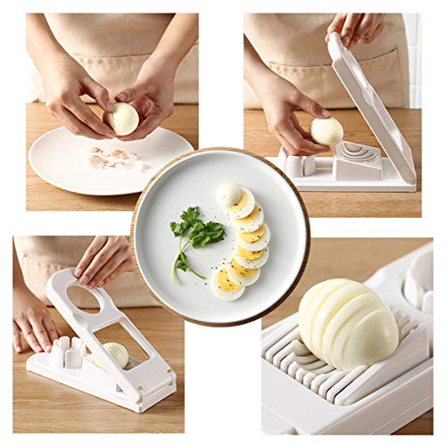 Xiuyer Cortador de Huevos, Rebanador de Huevos Cocidos en Plástico y Acero INOX Eggs Setas Cutter Utensilio de Cocina con 2 Redondos & de Corazón Molde para Huevos Fritos Anillos de Panqueque