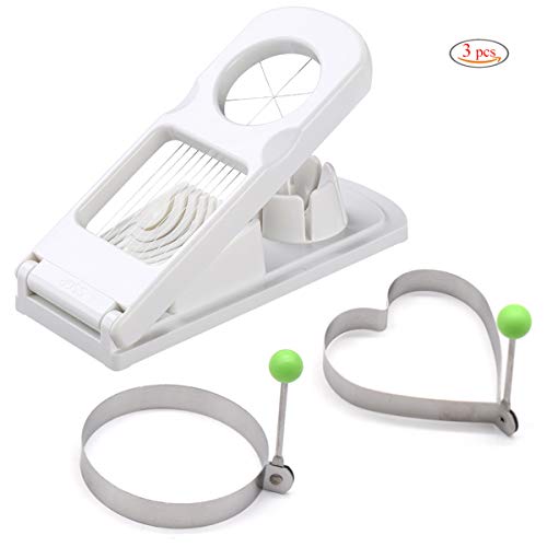 Xiuyer Cortador de Huevos, Rebanador de Huevos Cocidos en Plástico y Acero INOX Eggs Setas Cutter Utensilio de Cocina con 2 Redondos & de Corazón Molde para Huevos Fritos Anillos de Panqueque