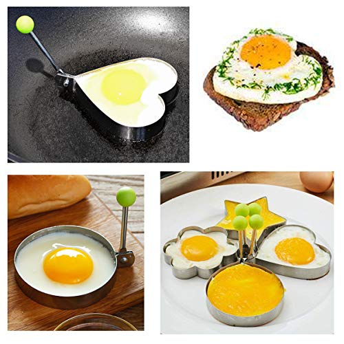 Xiuyer Cortador de Huevos, Rebanador de Huevos Cocidos en Plástico y Acero INOX Eggs Setas Cutter Utensilio de Cocina con 2 Redondos & de Corazón Molde para Huevos Fritos Anillos de Panqueque