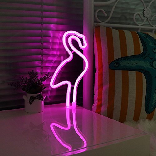 XIYUNTE Flamingo luz de neón Señales luminosas LED Flamenco señales de neón Iluminación de ambiente rosado Flamenco Iluminación de interior decoración para el dormitorio infantil, bar, navideña