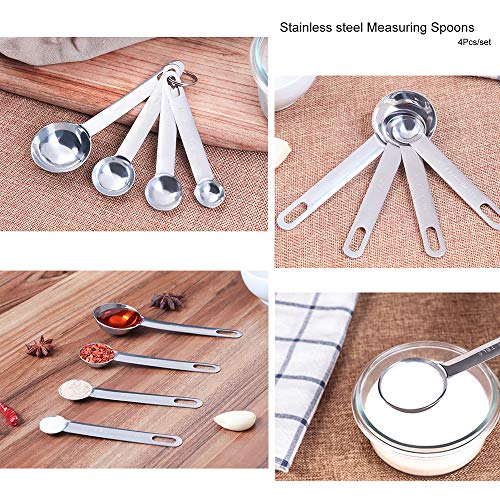 Xkfgcm Juego de 4 Ucharas Medidoras y Regla de Medición Tazas de Medición de Acero Inoxidable y Cuchara con Clip para Medir Líquidos y Los Ingredientes Secos Aptas Lavavajillas(1.25/2.5/5 /15 mL)