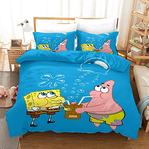 Xlyasky La funda nórdica, de la historieta 3D animado Bob Esponja cubierta del edredón funda de almohada, ropa de cama de los niños de tres piezas Conjunto, de microfibra, Cierre de cremallera, 1 cubi