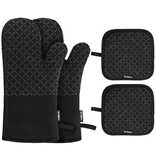 XMYNB Guantes de microondas 1 Soporte Refractario Guantes De Protección Junto Potholder Ovenglove,Negro