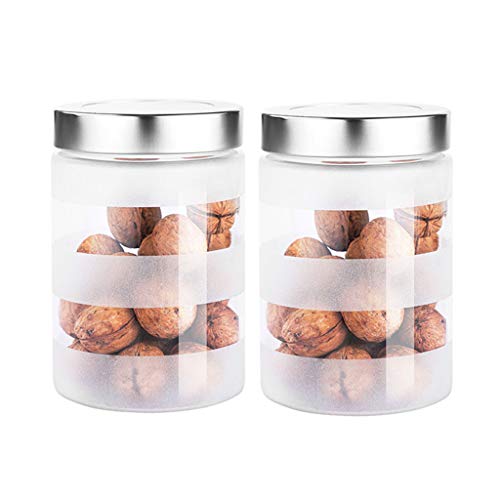 XPHZHQ-box Caja Caja De Almacenamiento De La Cocina Contenedor De Almacenamiento De Alimentos Vidrio Esmerilado - Cubierta De Acero Inoxidable Tanque De Almacenamiento De Grano Guardar 2 Juegos +