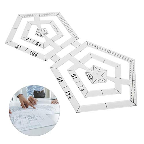 Xploit Regla de Coser acrílica, Regla de Mosaico Grueso Doble Cuadrado triángulo hexágono DIY Plantilla Principiante Kit de Costura para Coser, medir, Pintar y Hacer Manualidades Pentágono