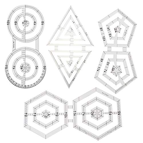 Xploit Regla de Coser acrílica, Regla de Mosaico Grueso Doble Cuadrado triángulo hexágono DIY Plantilla Principiante Kit de Costura para Coser, medir, Pintar y Hacer Manualidades Pentágono