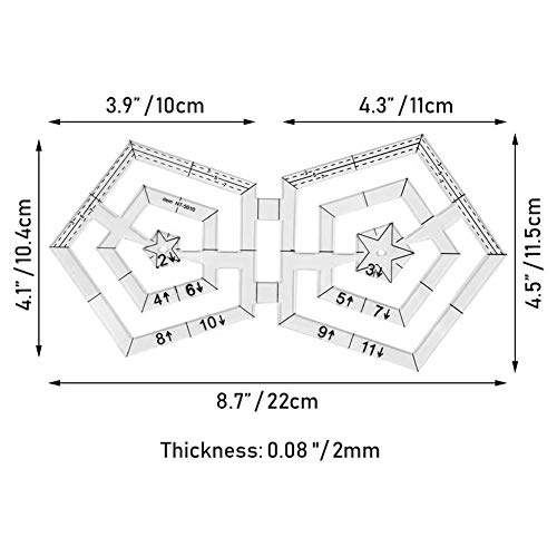 Xploit Regla de Coser acrílica, Regla de Mosaico Grueso Doble Cuadrado triángulo hexágono DIY Plantilla Principiante Kit de Costura para Coser, medir, Pintar y Hacer Manualidades Pentágono