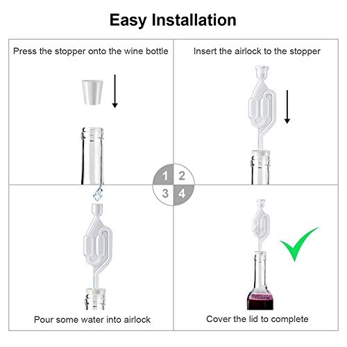 Xploit Válvula de Escape de fermentación, Cerveza Vino Cerveza Fermentación Gas Lock Solid 4-Piece Set S Type Bubble Gas Lock Plug Válvula de Escape de fermentación