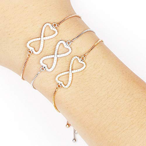 XQHD Pulsera De Circonita Ajustable, Halar Las Personas Que Se Aman Se Imprimen Joyas Regalo Romántico para Ella,Rosegold