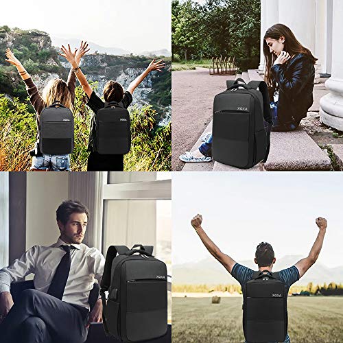 XQXA Mochila Unisex Impermeable para Ordenador Portátil de hasta 15.6 Pulgadas, con Puerto USB, Conector para Auriculares y Bolsillo Antirrobo. para los Estudios, Viajes o Trabajo - Gris