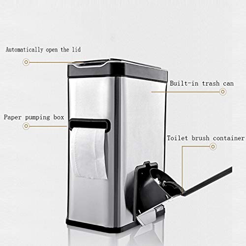 Xu Yuan Jia-Shop Bote de Basura Tres en uno Inducción Automática Bote de Basura Inteligente 430 Acero Inoxidable Flip Eléctrico Hogar Baño Baño Cubo de Almacenamiento Papelera (Color : Brown)
