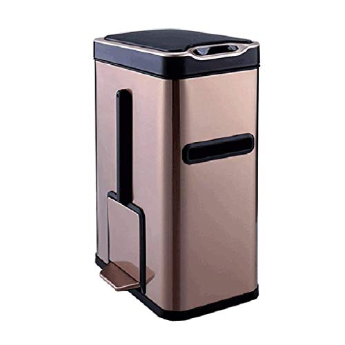 Xu Yuan Jia-Shop Bote de Basura Tres en uno Inducción Automática Bote de Basura Inteligente 430 Acero Inoxidable Flip Eléctrico Hogar Baño Baño Cubo de Almacenamiento Papelera (Color : Brown)