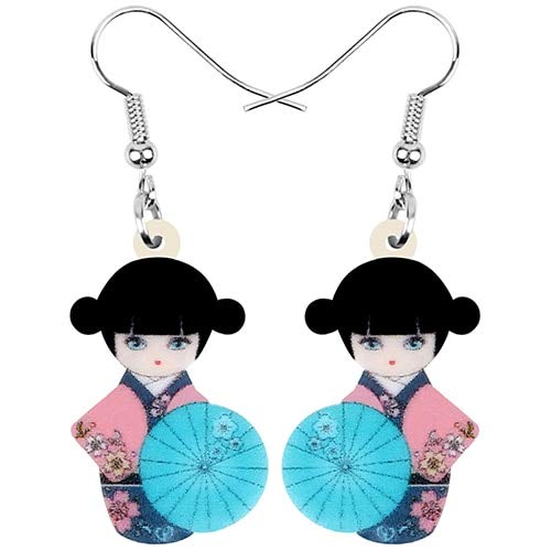 XUBB acrílico Kimono niña muñeca sombrilla pendientes de gota decoración joyería para mujeres niñas adolescentes encanto regalo, Zafiro.