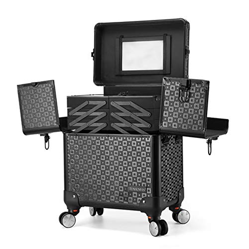 XUE Estuche cosmético, Marco de Aluminio Negro Multicapa Rueda Universal Desmontable Palanca Profesional Caja de Tatuaje Grande antiarañazos