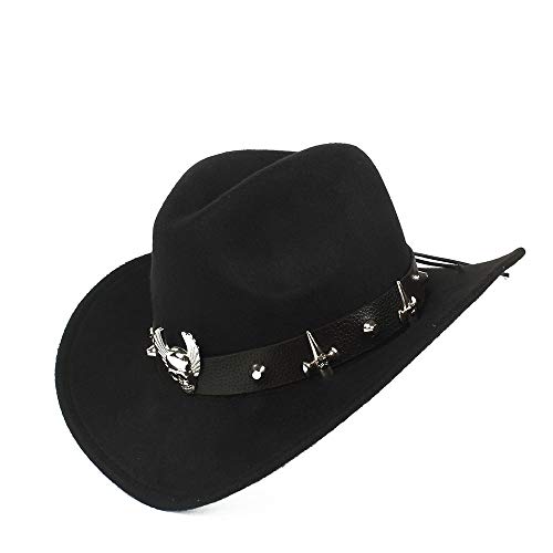 XueQing Pan decoración de Moda con Sombrero Ecuestre cómodo Dakota de Lana triturable Sombrero Casual de Vaquero Occidental, Lana y poliéster, Negro, 56-58cm