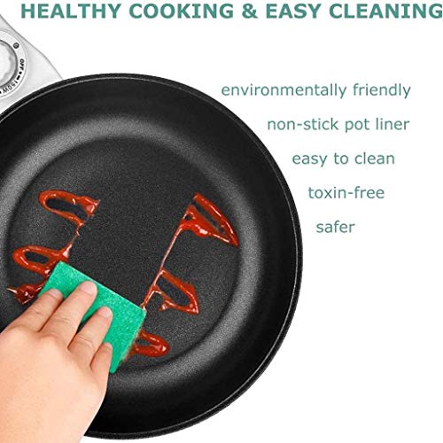 XUHRA Pan Cocina Eléctrica con Tapa, Sartén, Olla De Pasta Rápido, 1.5L Pot Mini Temperatura Ajustable para Carne, Huevos