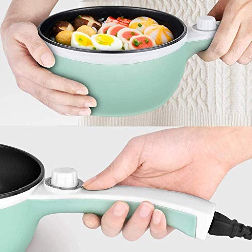 XUHRA Pan Cocina Eléctrica con Tapa, Sartén, Olla De Pasta Rápido, 1.5L Pot Mini Temperatura Ajustable para Carne, Huevos