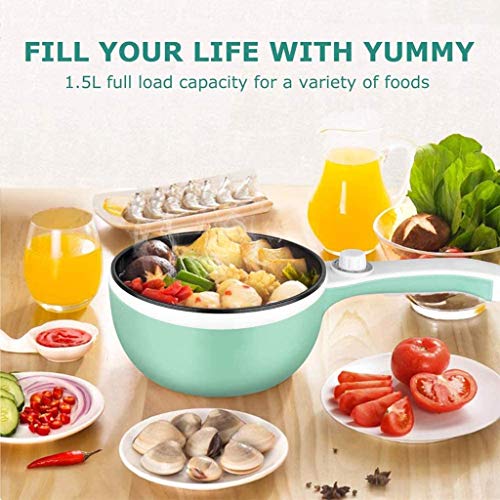 XUHRA Pan Cocina Eléctrica con Tapa, Sartén, Olla De Pasta Rápido, 1.5L Pot Mini Temperatura Ajustable para Carne, Huevos