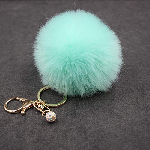 XVCHQIN Ganchos para Llaves 16 Colores de Piel sintética 8CM Pompom Llavero Bolso de Bombilla Pom Pom Ball Llavero Colgante Encantador Regalo de Moda Esponjoso, Menta
