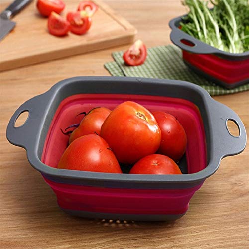 XXBY Colador Cocina Plegable Colador Cuadrados De Silicio Plegable Alimentos colador Drenaje de Las pastas de Frutas Verduras cesto de Lavado Grado Alimenticio Tamices (Color : Orange 2)