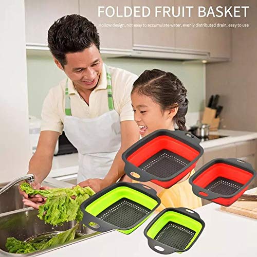 XXBY Colador Cocina Plegable Colador Cuadrados De Silicio Plegable Alimentos colador Drenaje de Las pastas de Frutas Verduras cesto de Lavado Grado Alimenticio Tamices (Color : Orange 2)