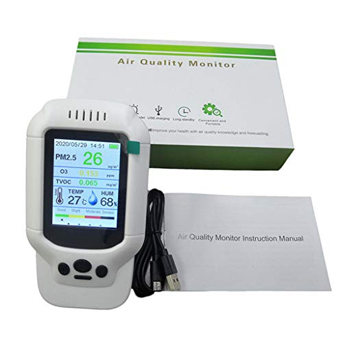 Xzbnwuviei - Detector de ozono siete en uno, medidor de ozono portátil O3 0-5 ppm de rango de detección rápida, multimonitor de gas, detector de calidad del aire, TVOC PM2.5 analizador de gas DM502-O3