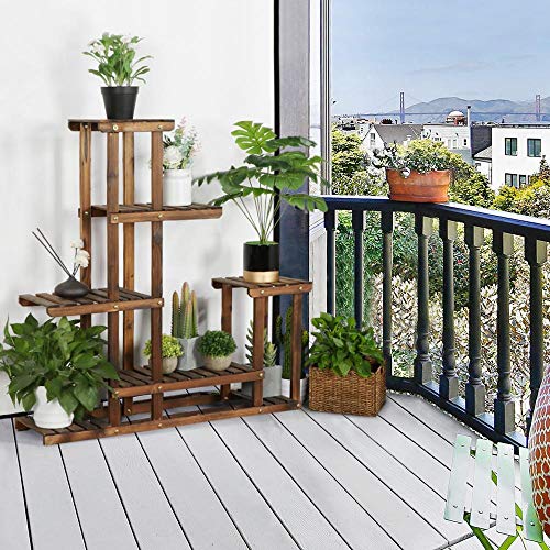 Yaheeetech Soporte de Maceta Estantería Planta Estante Madera Flores para Jardín Balcón