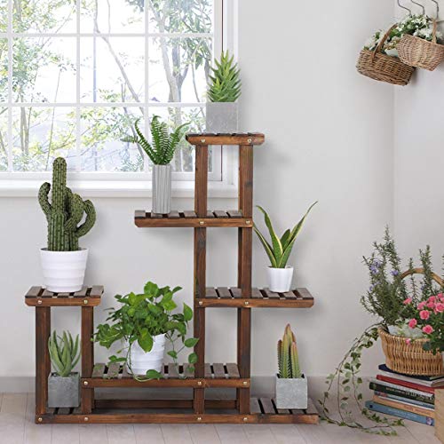 Yaheeetech Soporte de Maceta Estantería Planta Estante Madera Flores para Jardín Balcón
