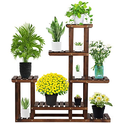 Yaheeetech Soporte de Maceta Estantería Planta Estante Madera Flores para Jardín Balcón