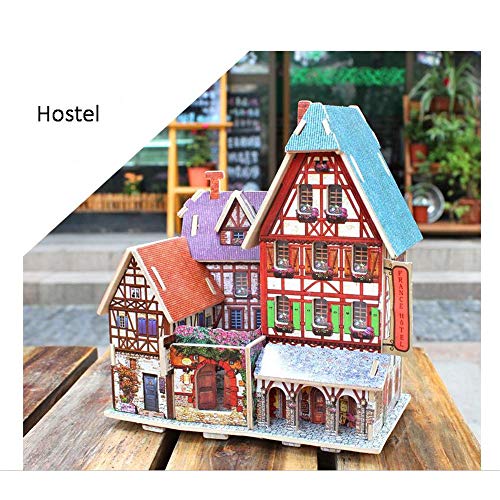 Yamyannie-Home - Juego de construcción en Miniatura de Madera para Manualidades en casa, cumpleaños para Mujeres y niñas, Madera, Hostel, 16.5x15x13cm