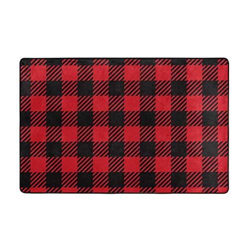 YANAIX Alfombra Antideslizante de Baño,Leñador Buffalo Plaid Rojo Negro,Súper Suave Multiuso Lavable a Máquina75x45cm