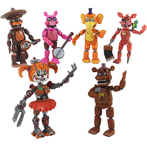 Yangzou 6 Unids / Set FNAF Five Nights At Freddy'S Toys Freddy Fazbears Pizzeria Simulator Ver Foxy Chica Lighte Articulaciones Móviles Muñeca Juguete para Niños