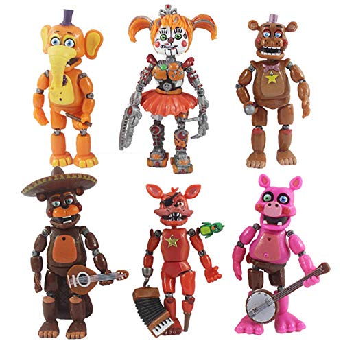 Yangzou 6 Unids / Set FNAF Five Nights At Freddy'S Toys Freddy Fazbears Pizzeria Simulator Ver Foxy Chica Lighte Articulaciones Móviles Muñeca Juguete para Niños