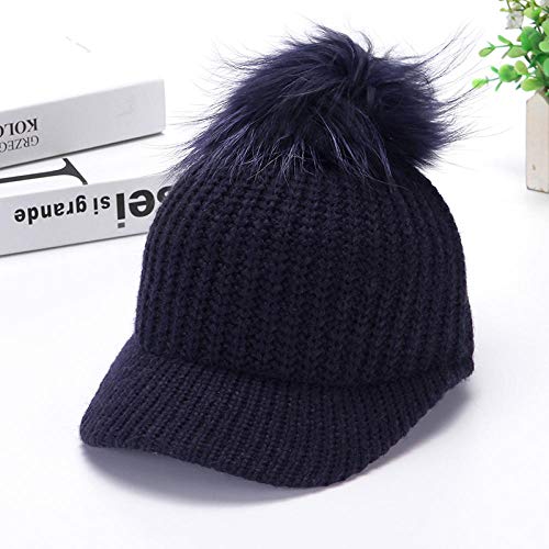 YanLong Boina de Pelo cálido Boina de Color sólido Lana de Punto Lengua de Pato Gorra de béisbol Dama de otoño Invierno Azul