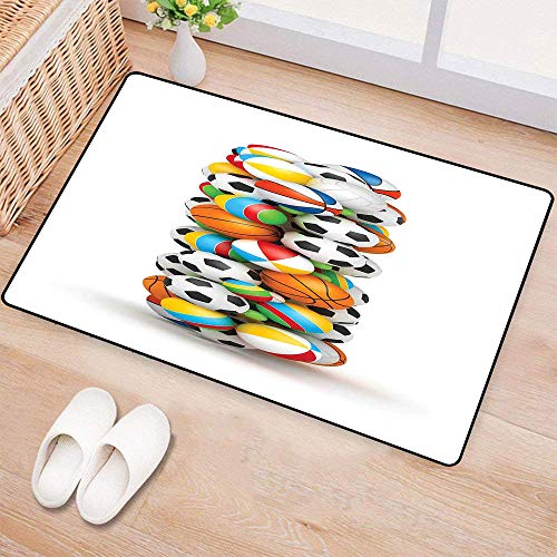 Yaoni Alfombrilla Antideslizante para el baño. Alfrombrillas, Letra I, Juego de Bolas Alfabeto Tema Baloncesto Voleibol y Balón de fút,Alfombra Baño/Habitación Microfibra Antideslizante, 80x50 cm