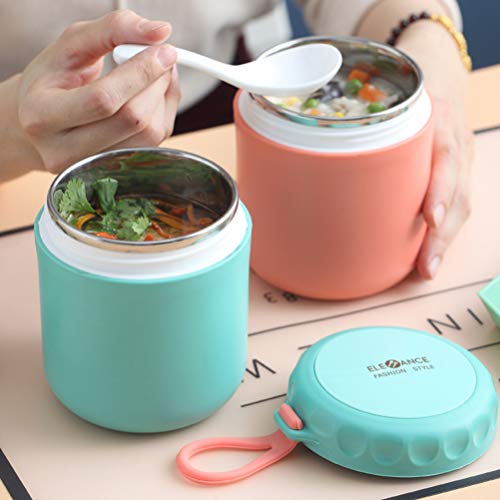 YARNOW 450 Ml a Prueba de Fugas Termo Aislado Al Vacío Contenedores de Almuerzo Caliente Frasco de Comida Caliente para Niños Adultos (Verde)